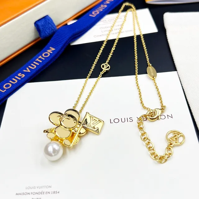 Louis Vuitton Gold White Chain Figural Bear Pendant Necklace 7