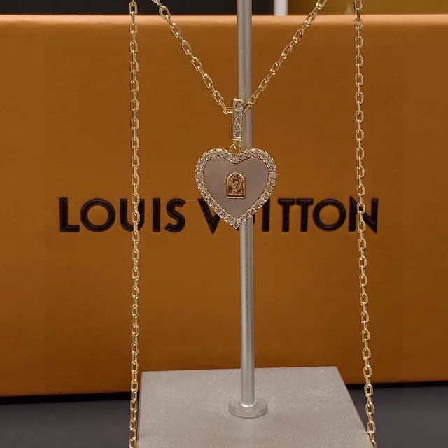 Louis Vuitton Gold White Heart-Shaped Pavé-Set Necklace 2