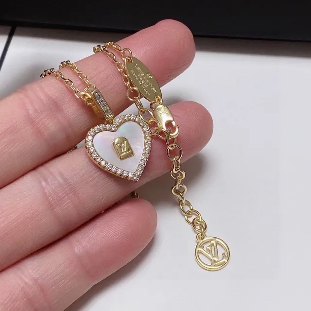 Louis Vuitton Gold White Heart-Shaped Pavé-Set Necklace 3