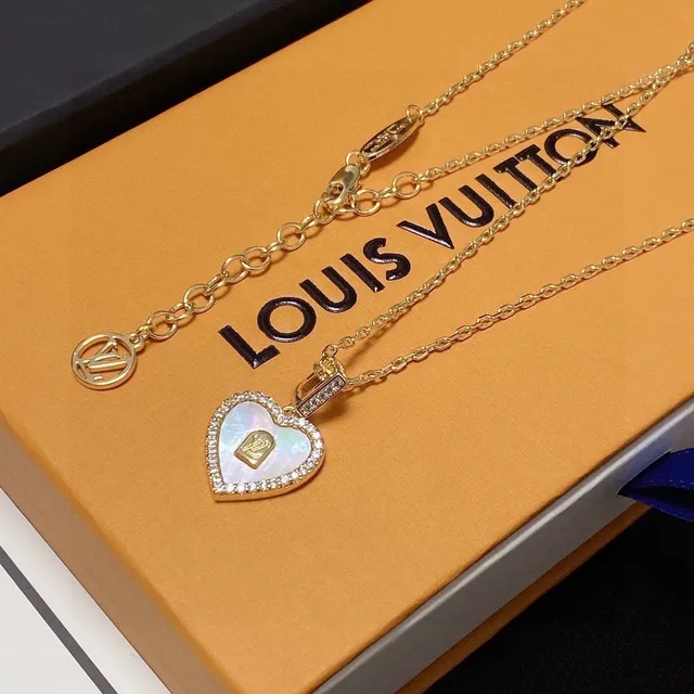Louis Vuitton Gold White Heart-Shaped Pavé-Set Necklace 4