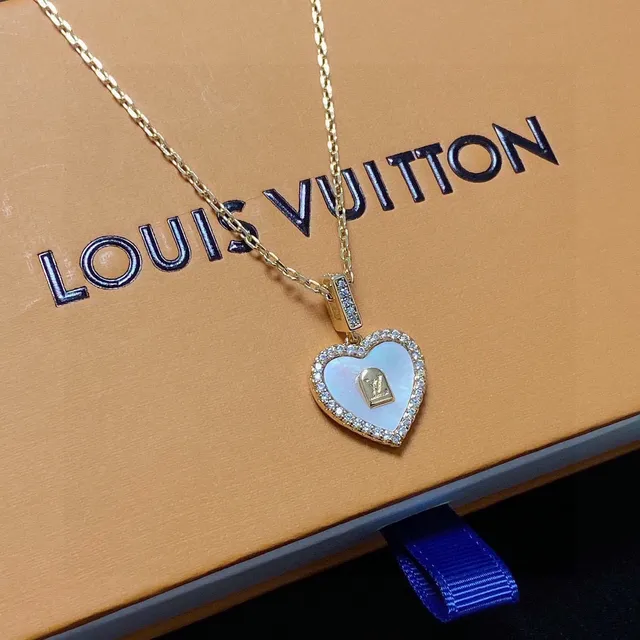Louis Vuitton Gold White Heart-Shaped Pavé-Set Necklace 6