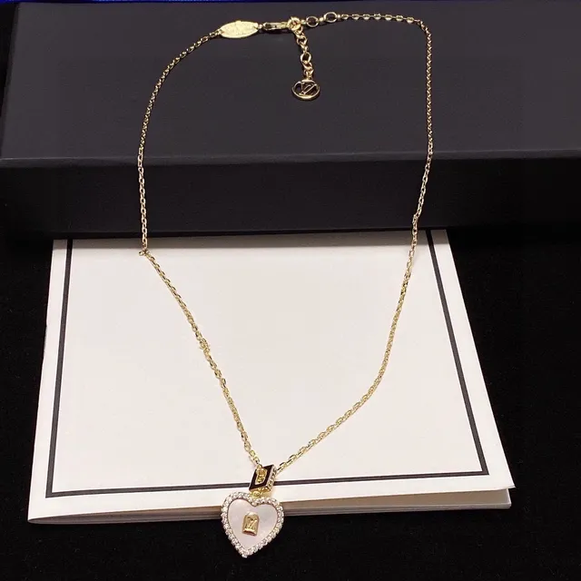 Louis Vuitton Gold White Heart-Shaped Pavé-Set Necklace 7