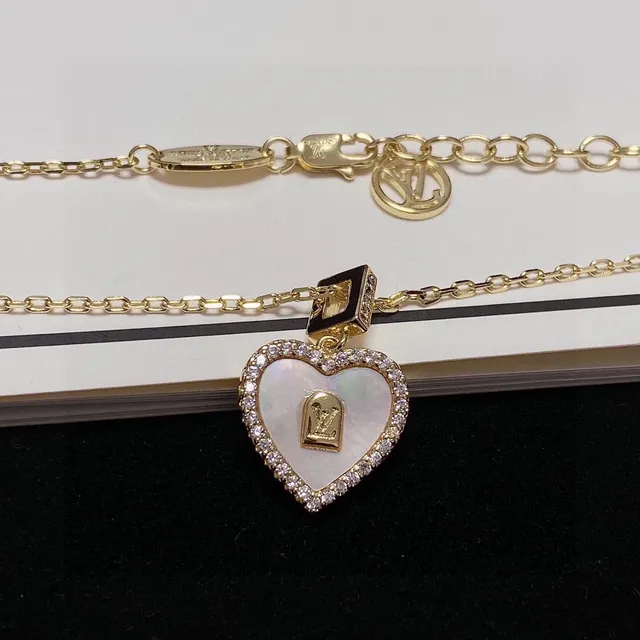 Louis Vuitton Gold White Heart-Shaped Pavé-Set Necklace 8