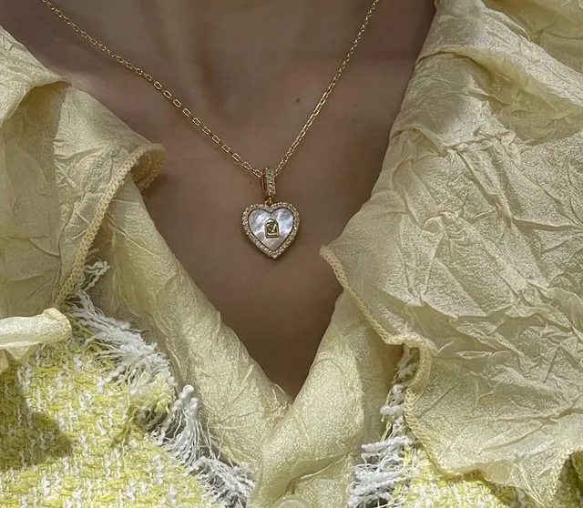Louis Vuitton Gold White Heart-Shaped Pavé-Set Necklace 9