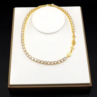 Louis Vuitton Gold White Tennis-Style Pave-Set Stones Necklace