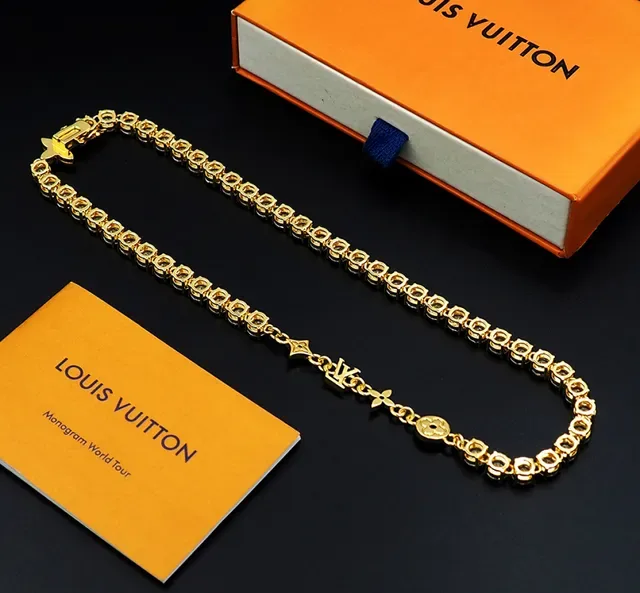 Louis Vuitton Gold White Tennis-Style Pave-Set Stones Necklace 5