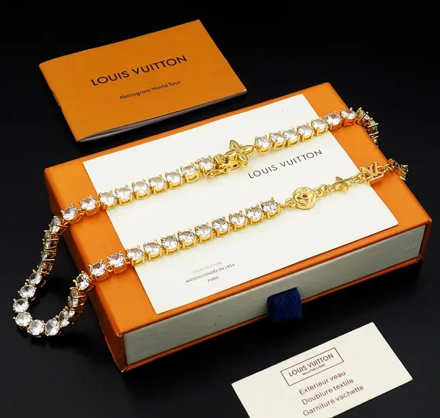 Louis Vuitton Gold White Tennis-Style Pave-Set Stones Necklace 9