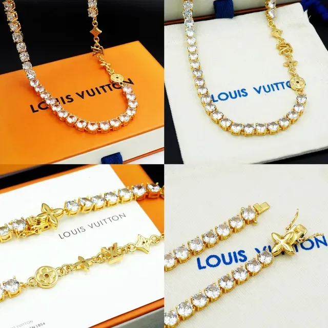 Louis Vuitton Gold White Tennis-Style Pave-Set Stones Necklace 10