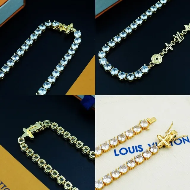 Louis Vuitton Gold White Tennis-Style Pave-Set Stones Necklace 12