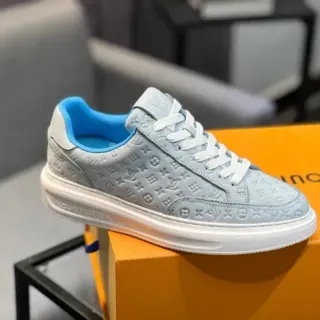 Louis Vuitton Gray Blue Monogram-Embossed Leather Low-Top Platform Lifestyle Sneakers