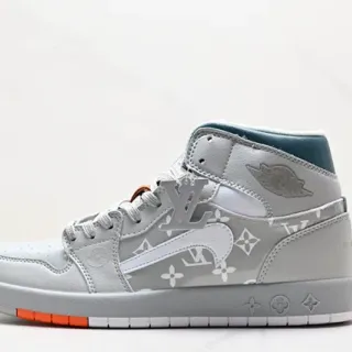 Louis Vuitton Gris Naranja Impresión Monograma Cuero Silueta Media Corte Zapatillas Estilo de Vida