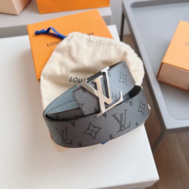 Louis Vuitton Gray Silver Monogram-Coated LV Buckle Leather Belt 6