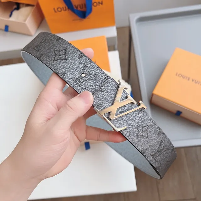 Louis Vuitton Gray Silver Monogram-Coated LV Buckle Leather Belt 9