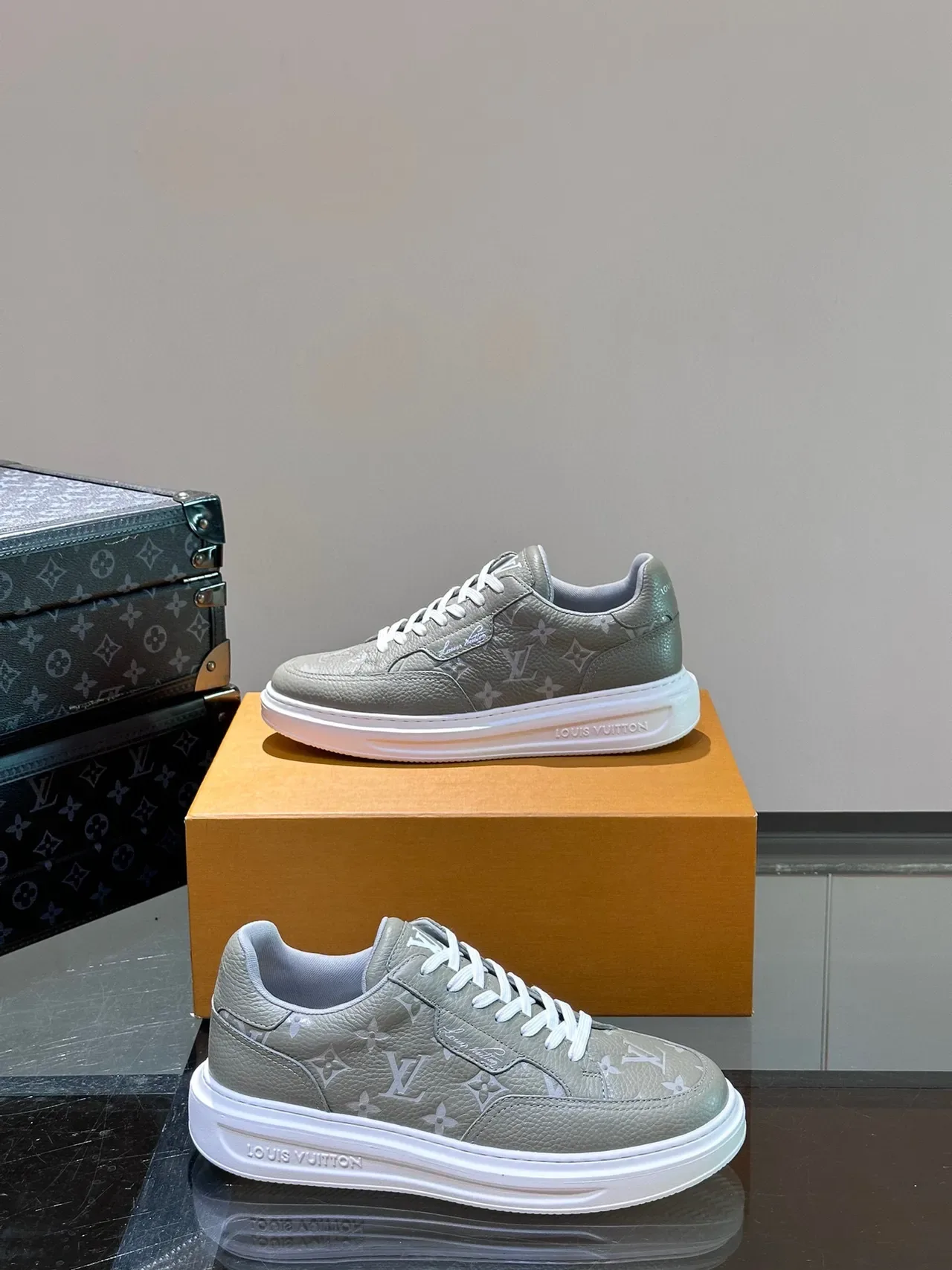 Louis Vuitton Gray White Monogram-Print Leather Low-Top Silhouette Lifestyle Sneakers 4