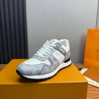 Louis Vuitton Gray White Monogram-Printed Canvas And Leather Upper Padded Collar Lifestyle Sneakers
