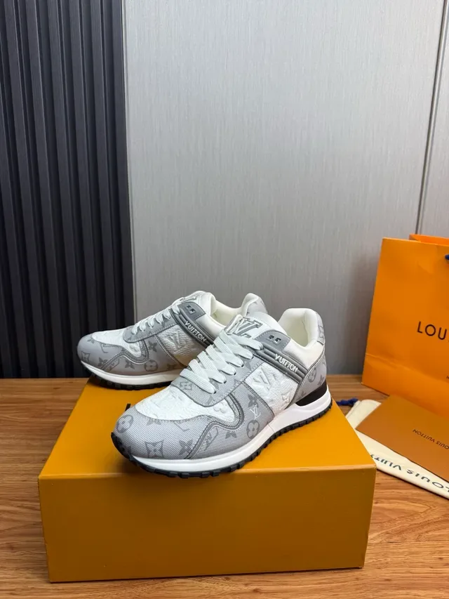 Louis Vuitton Gray White Monogram-Printed Canvas And Leather Upper Padded Collar Lifestyle Sneakers 3