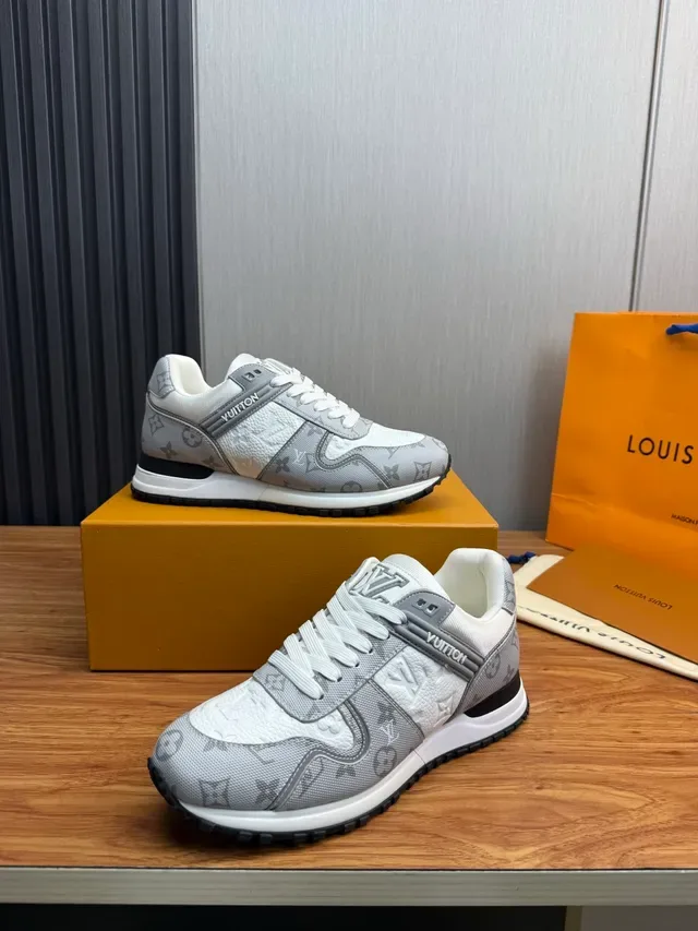 Louis Vuitton Gray White Monogram-Printed Canvas And Leather Upper Padded Collar Lifestyle Sneakers 4