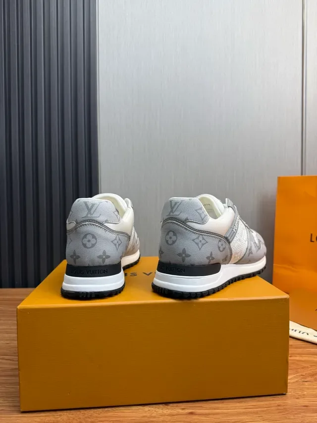 Louis Vuitton Gray White Monogram-Printed Canvas And Leather Upper Padded Collar Lifestyle Sneakers 5