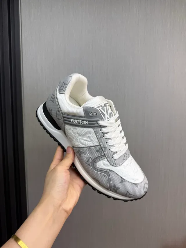 Louis Vuitton Gray White Monogram-Printed Canvas And Leather Upper Padded Collar Lifestyle Sneakers 8