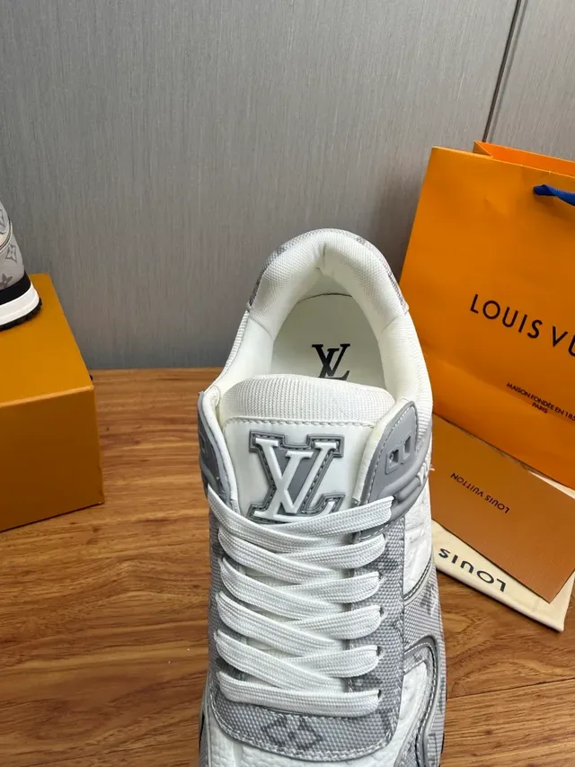 Louis Vuitton Gray White Monogram-Printed Canvas And Leather Upper Padded Collar Lifestyle Sneakers 10