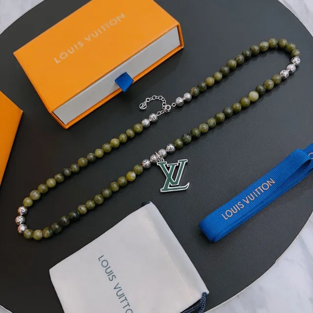 Louis Vuitton Green Beaded Monogram Pendant Necklace 2