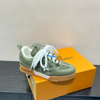Louis Vuitton Verde Beige Oliva Ante Y Malla Cintas Trenzadas Blancas Lifestyle Sneakers