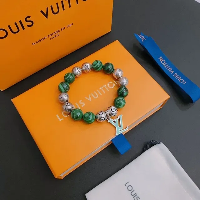Louis Vuitton Green Silver Beaded Malachite Bracelet 3