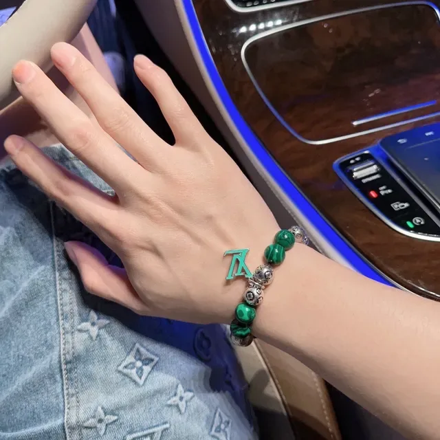 Louis Vuitton Green Silver Beaded Malachite Bracelet 4