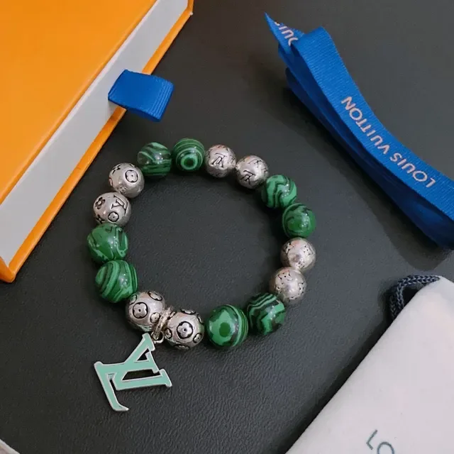 Louis Vuitton Green Silver Beaded Malachite Bracelet 5