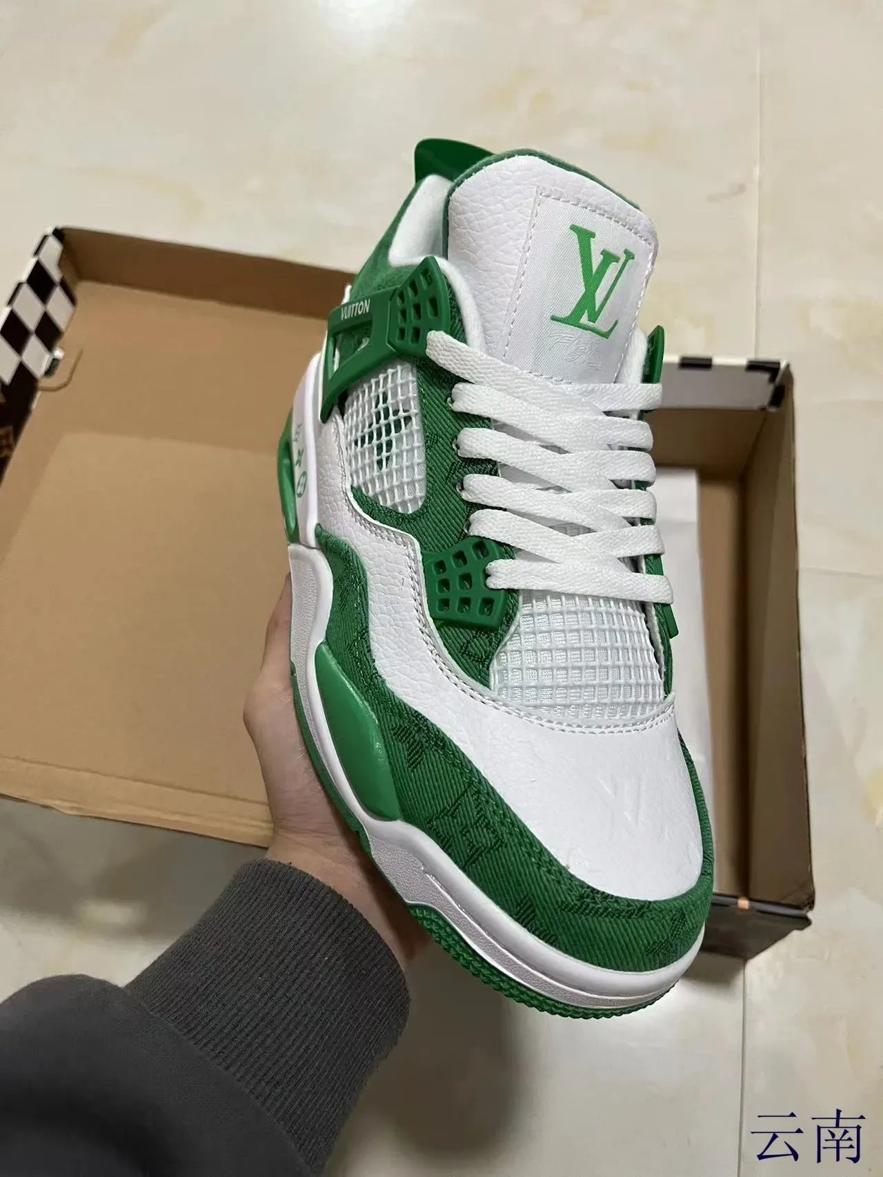 Louis Vuitton Green White High-Top Basketball-Inspired Monogram Jacquard Upper Lifestyle Sneakers 2