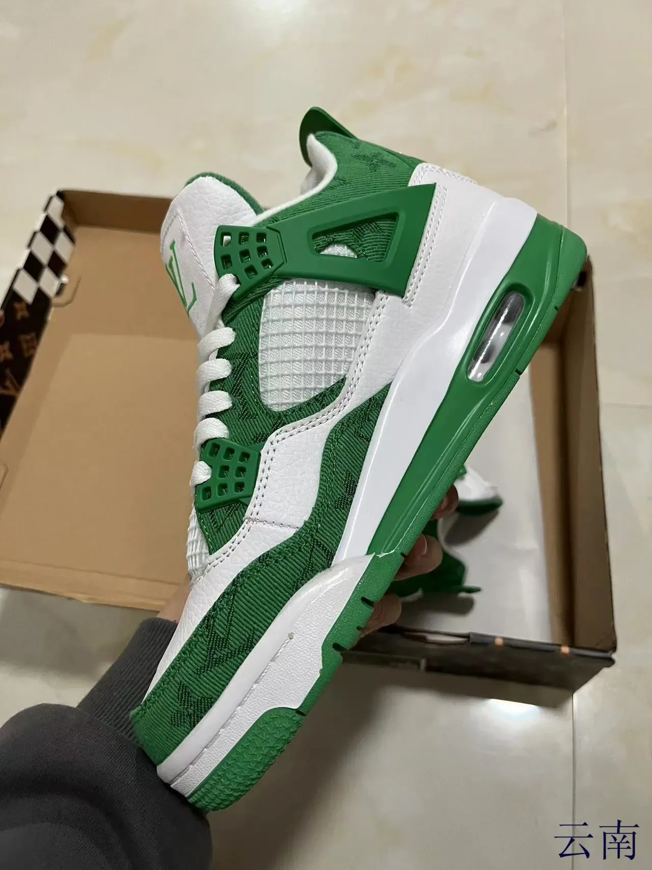 Louis Vuitton Green White High-Top Basketball-Inspired Monogram Jacquard Upper Lifestyle Sneakers 4