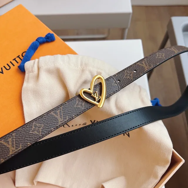 Louis Vuitton Ceinture Coeur Marron Noir Boucle Dorée Monogramme Toile Cuir 2