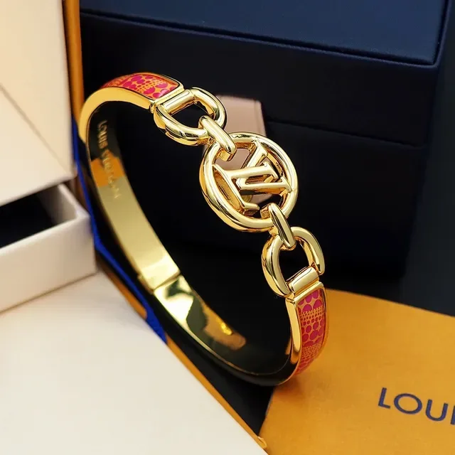 Louis Vuitton Iconic Monogram Bangle Gold Pink Enamel Bracelet 2