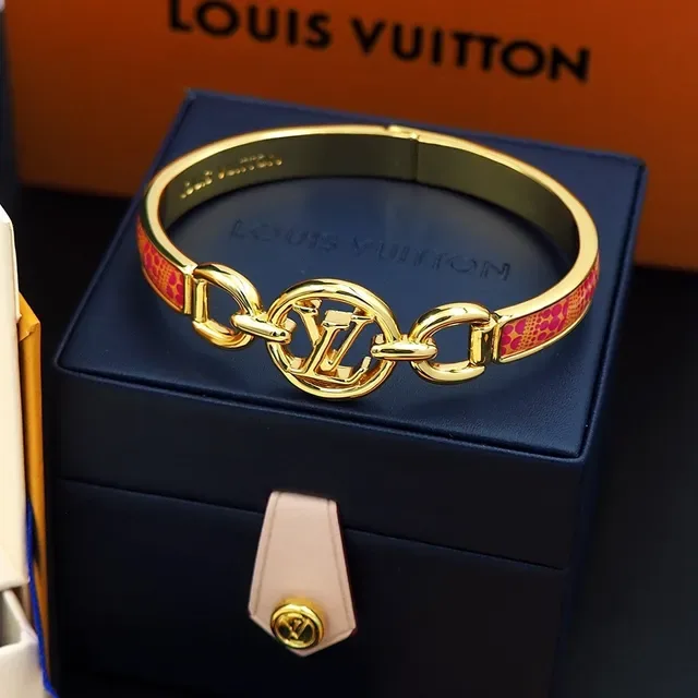 Louis Vuitton Iconic Monogram Bangle Gold Pink Enamel Bracelet 5
