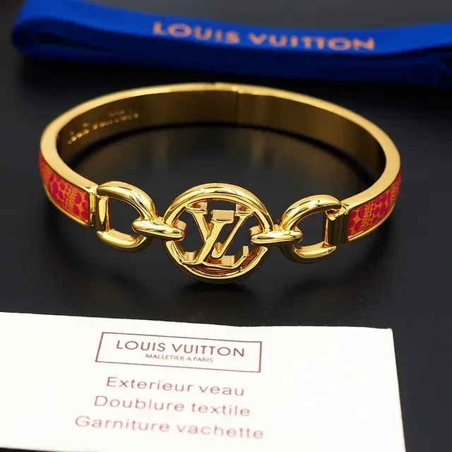 Louis Vuitton Iconic Monogram Bangle Gold Pink Enamel Bracelet 7
