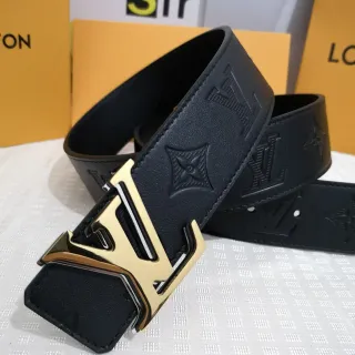 Louis Vuitton Initiales Black Gold Embossed Monogram LV Buckle Leather Belt