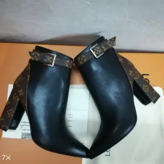 Louis Vuitton Le Cagole Black Brown Pointed Toe Monogram Strap Ankle Boots