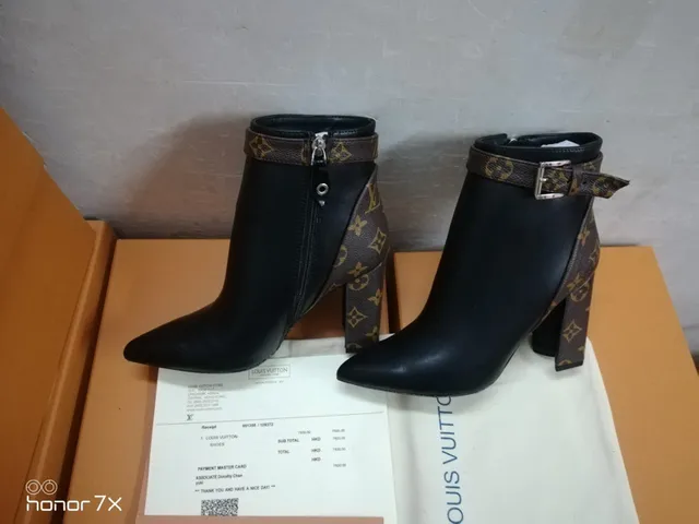 Louis Vuitton Le Cagole Black Brown Pointed Toe Monogram Strap Ankle Boots 4