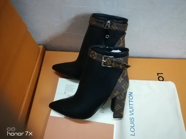Louis Vuitton Le Cagole Black Brown Pointed Toe Monogram Strap Ankle Boots 7