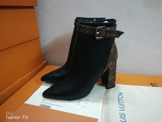 Louis Vuitton Le Cagole Black Brown Pointed Toe Monogram Strap Ankle Boots 9