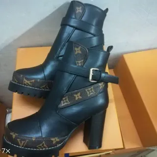 Louis Vuitton Le Cagole Black Leather and Monogram Canvas Ankle Boots