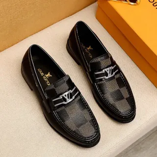 लुई विटन Damier Check काला और भूरे चमड़े के लोफर