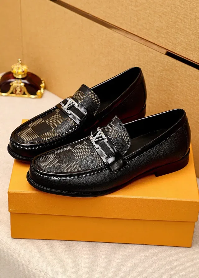 Louis Vuitton Loafer Black and Beige Damier Check Leather Loafers 2