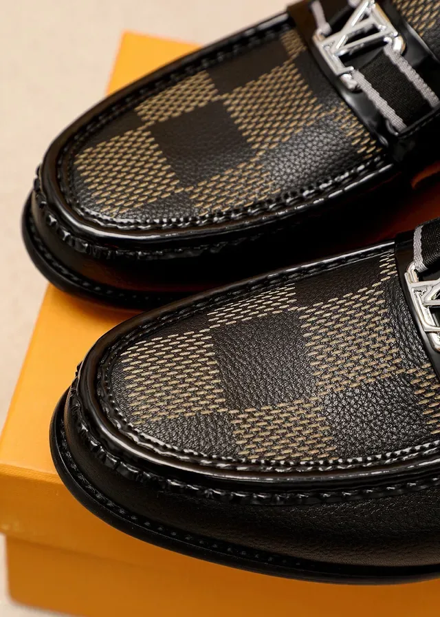 Louis Vuitton Loafer Black and Beige Damier Check Leather Loafers 8