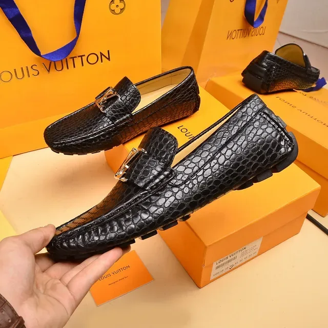 Louis Vuitton Loafer Black Silver Crocodile-Embossed Leather LV Logo Buckle Loafer 4