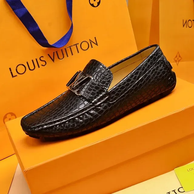 Louis Vuitton Loafer Black Silver Crocodile-Embossed Leather LV Logo Buckle Loafer 6