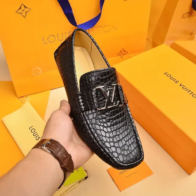 Louis Vuitton Loafer Black Silver Crocodile-Embossed Leather LV Logo Buckle Loafer 7