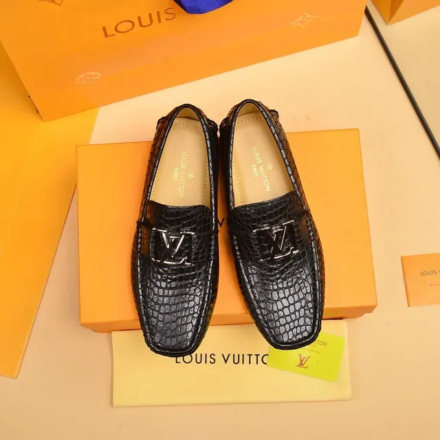 Louis Vuitton Loafer Black Silver Crocodile-Embossed Leather LV Logo Buckle Loafer 8