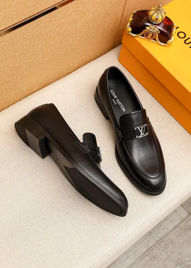 Louis Vuitton Loafer Black Silver Smooth Leather Metal LV Logo Buckle Loafer 2
