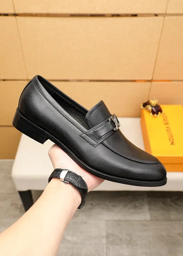 Louis Vuitton Loafer Black Silver Smooth Leather Metal LV Logo Buckle Loafer 4